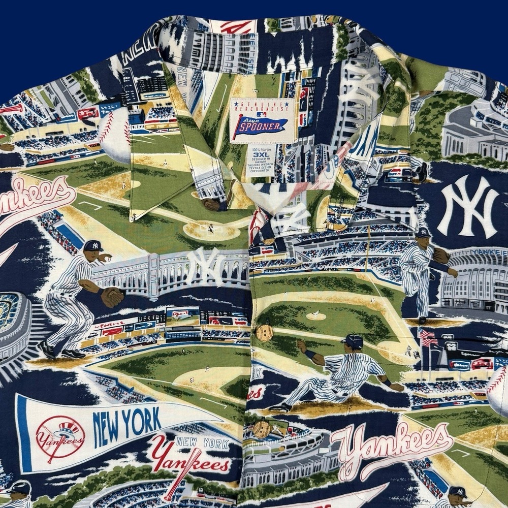 Reyn Spooner New York Yankees MLB Hawaiian Baseball Shirt Men's 3XL 100% Rayon